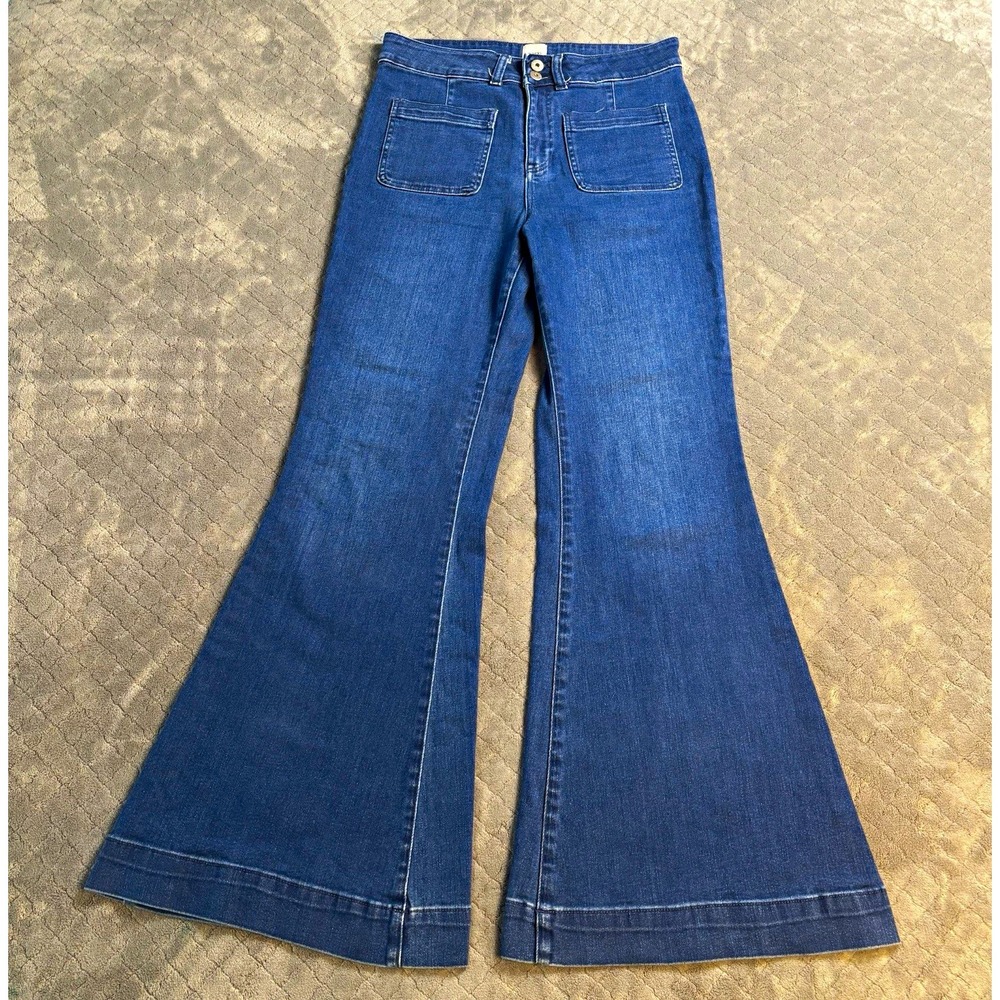 Maeve Anthropologie High Rise Flare Jeans Blue Denim Size 30